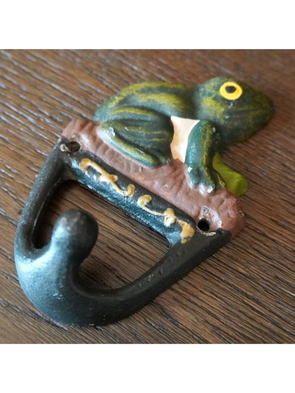 Vintage Cast Iron Frog Door Hook Wall Decor Green Hand-Painted Rustic Style